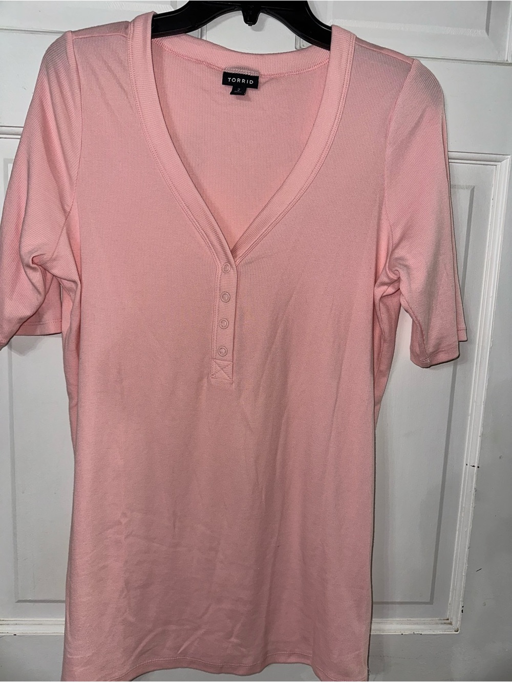Torrid Pink V-Neck Henley Top Size 2